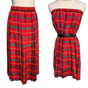 Andrea Gayle vintage 90s satin tartan plaid pleated midi skirt mini dress size S